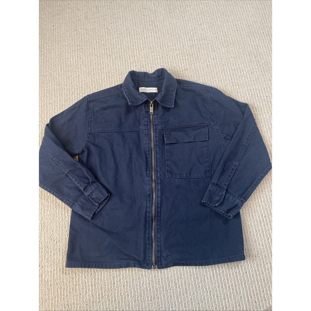Zara Kids Size 8-9 Utility Jacket Cargo Full zip Pocket Navy Canvas